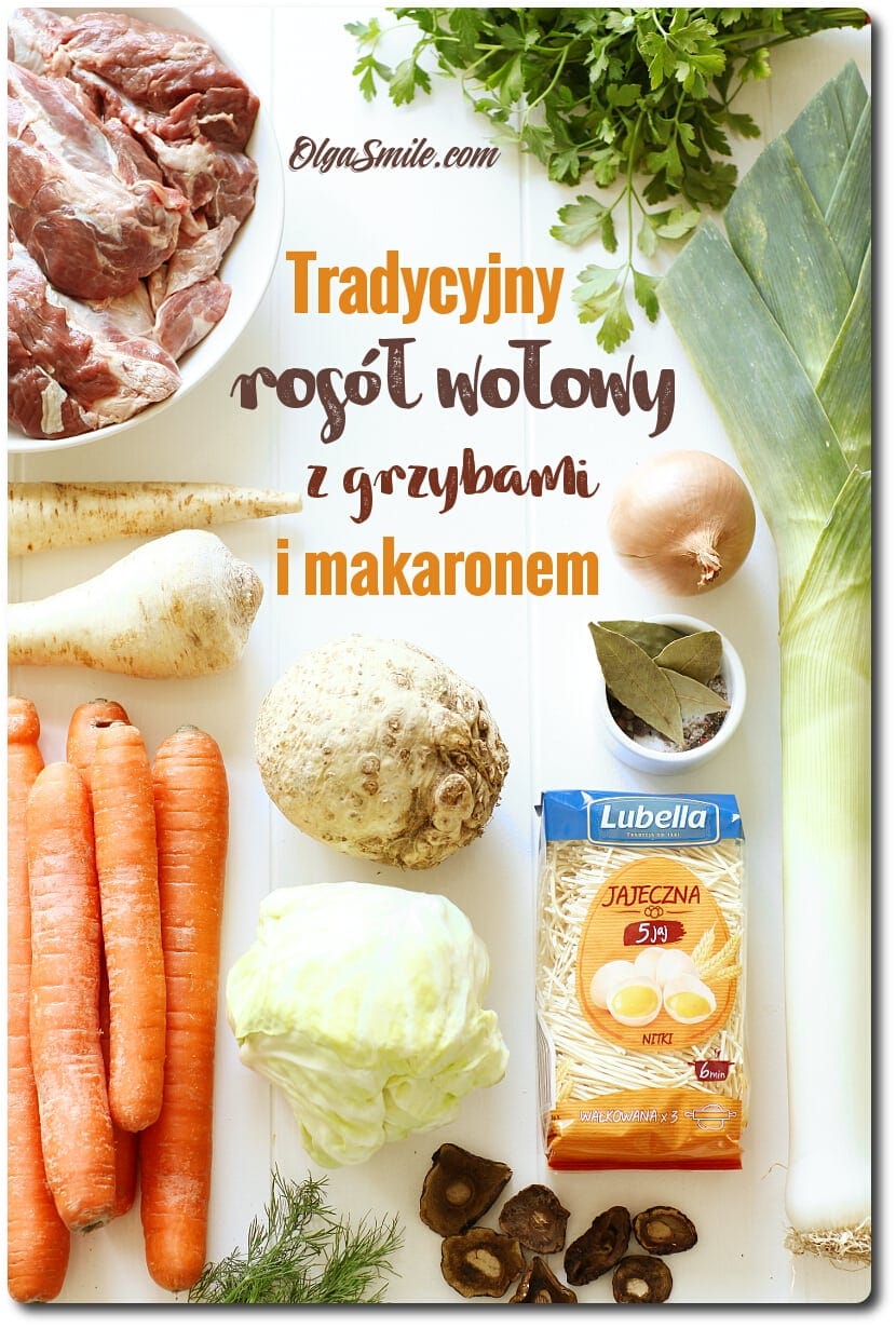 Tradycyjny rosół wołowy z grzybami i makaronem Lubella Jajeczna 5 jaj nitki Tradycyjny rosół wołowy z grzybami i makaronem Lubella Jajeczna 5 jaj nitki