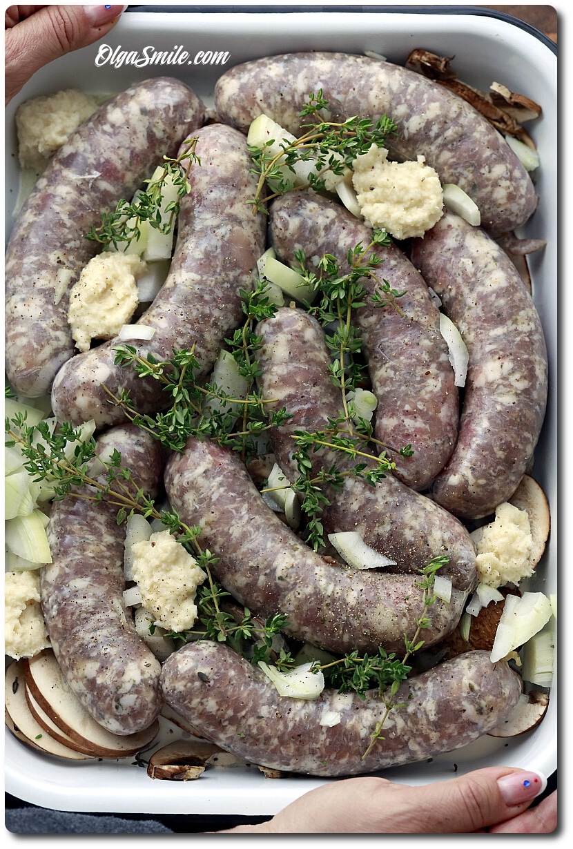 PIECZONA BIAŁA KIEŁBASA Z PIECZARKAMI