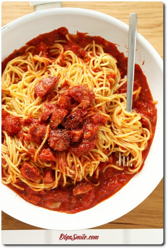 SPAGHETTI Z KIEŁBASĄ przepis Olga Smile