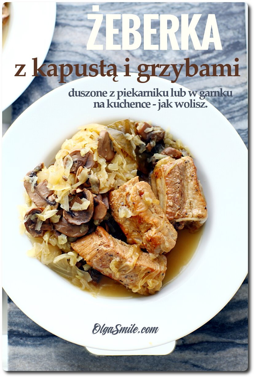 Żeberka z kapustą i grzybami